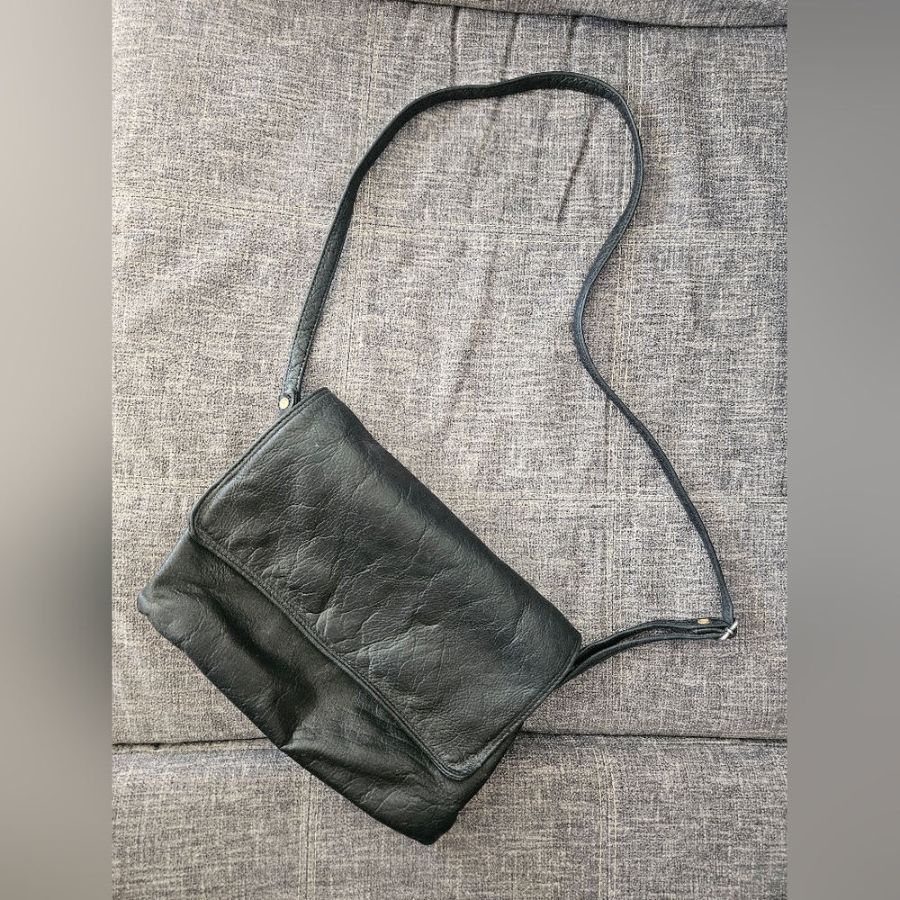 Black Leather Crossbody Purse with Tartan Lining